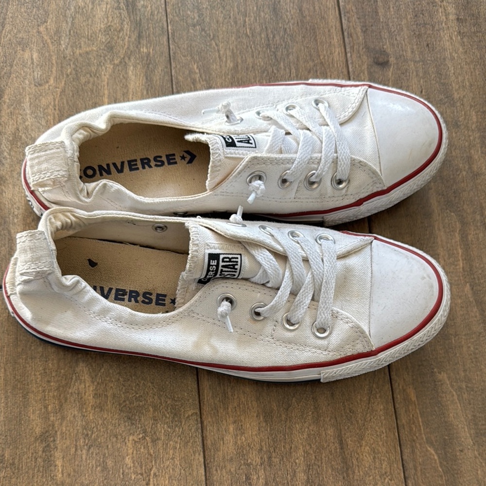 Converse White Athletic Shoes with Red Accents
